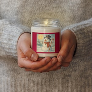 Snowman Scented Soy Candle, Winter Holiday Jar Candle, Cozy Christmas Decor