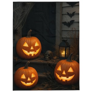 Halloween Blanket, Jack-O’-Lanterns, Fall Blanket, Pumpkins & Spider Webs, Spooky Décor, Halloween Couch Throw, Autumn Home Décor Blanket