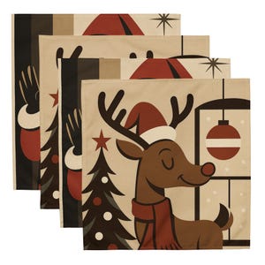 Reindeer Santa Cloth Napkin Set, Holiday Dinner Napkins, Christmas Table Decor, Reindeer Napkins, Santa Tableware, Holiday Celebration