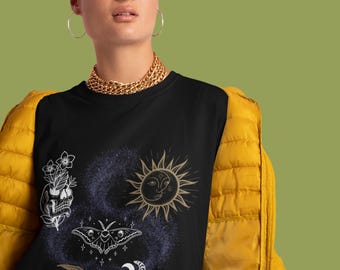 Camiseta Celestial Tarot Luna Sol Serpiente / Camiseta de Astrología Oculta