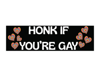 Pegatina para parachoques "Toca la bocina si eres gay" / Calcomanía del orgullo del corazón arcoíris