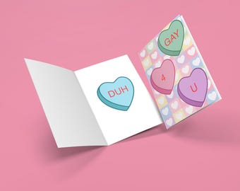 Tarjeta de felicitación con forma de corazón de caramelo "GAY 4 U" / Nota de amor del orgullo