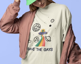Camiseta de abducción OVNI arcoíris para salvar a los gays