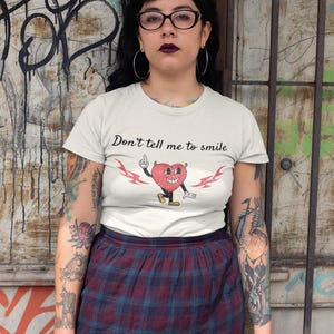 Vintage Devil Heart Graphic Tee: &quot;Don&#39;t Tell Me To Smile&quot; Gildan Softstyle T-Shirt