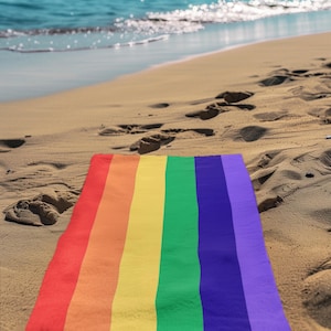 Vibrant Pride Beach Towel, Rainbow Stripe Towel, Summer Essential, LGBTQ+ Pride Accessory, Beach Day Gift