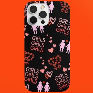 WLW Black Phone Case for iPhone 13-16, WLW Love Design, Girls Girls Girls, Lesbian Pride, Queer Gift, Sapphic Phone Case, Free US Shipping