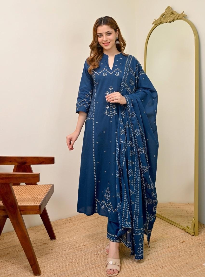 Blue Bandhani Suit