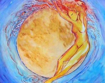 Free shipping art.Divine feminine art.Moon.Woman.Moonwalk.Healing art.Art for women.Full moon.Lunar effect.Moon art.Womanhood art.Womanhood