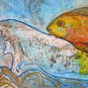 Marque-page d'art fait main "Go fish" Pour les amoureux de la féminité et des animaux
