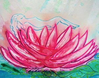 Free shipping art.Divine art.Healing art.Womanhood.Visionary art.Recycling art.Flowers.Water lilies painting.Consciousness.Waterlily.Water