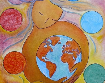 Healing The world.Chakra art.Chakra.Woman image.Womanhood art.Large painting.Divine feminine art.Healing art.Chakras.Rainbow.Rainbow art.