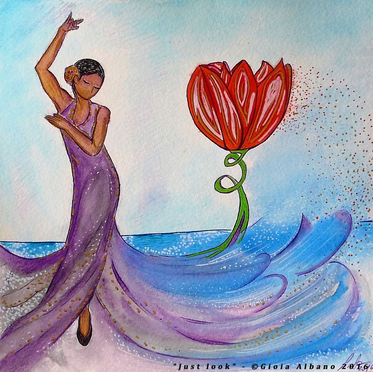 Original painting inspired by dance, women and flowers. Unique gift for artists