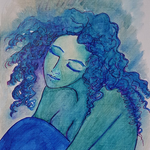 Free shipping art Romantic blue shops girl image for Art Lovers