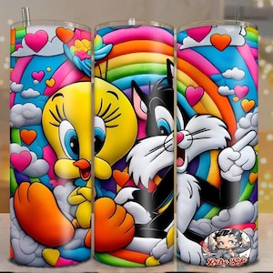 Envoltura de vaso de 20 oz con diseño digital de arcoíris y vides de Toon Vintage, impresión por sublimación en formato jpg.
