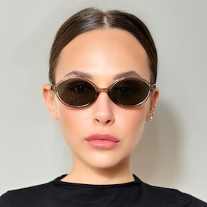 Y2K Oval Sunglasses: 90s Retro Sunnies - Transparent Brown