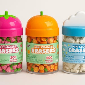 Mini Fruit & Cloud Erasers - 200 Piece Set in Collectible Container