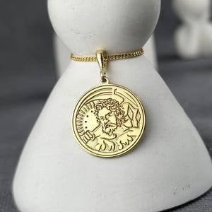 Poseidon Necklace Gold Vermeil, Greek God Trident Pendant, Mythology Medallion, Ocean King Jewelry, Gift for Him or Her