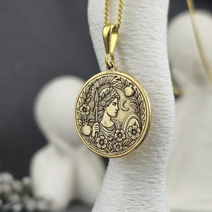 Gold Mythological Goddess Necklace – Vintage Pomegranate Pendant for Women – 925 Sterling Silver Gold-Plated Medallion – Unique Greek Style