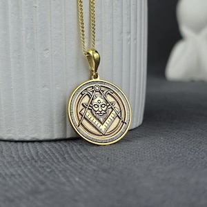 Gold Vermeil Masonic Necklace / Occult Talisman Pendant / Esoteric Symbol Jewelry / Compass & Square Amulet / Mystic Protection Charm