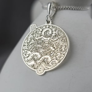 Poseidon Necklace Men / Greek God of Sea Pendant / Trident Jewelry / Ocean Mythology Jewelry / Gift for Him / 14K Gold or Silver