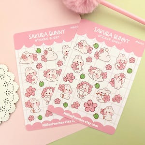 Sakura Bunny sticker sheet, planner stickers, journal stickers, kawaii planner stickers, spring stickers, Bunny sticker sheet