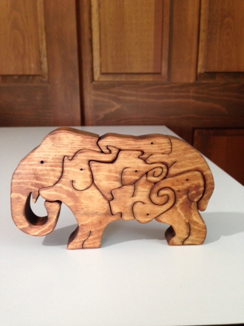 Wooden Elephant Legion Scroll Saw Puzzle Handmade 6 Pieces Stained Etsy