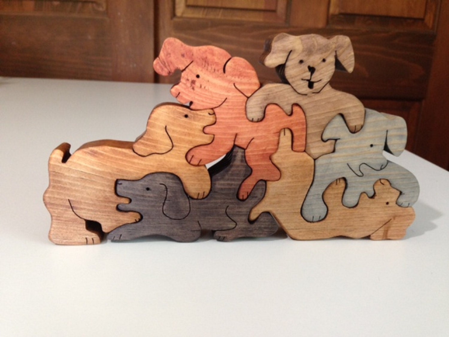 Wood Stacked Dogs Family Puzzle Handmade 6 Pieces Etsy