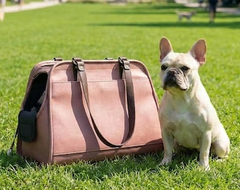 Full-Grain Leather Pet Carrier | Personalized Foldable Cat/Dog Tote
