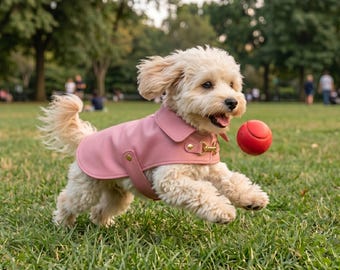 Genuine Leather Soft Lined Adjustable Fit Dog Jacket | Snap Hook Collar Secure Pet Coat | Cold Weather Walking Outdoor Canine Outerwear