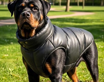Black Genuine Leather Full Coverage Secure Fit Dog Jacket | Adjustable Side Buckle Pet Coat | Cold Weather Daily Activity Puppy Vest