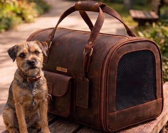 Premium Leather Pet Carrier | Mesh Windows Pet Travel Bag | Small Dog Weekend Bag