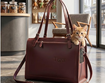 Custom Leather Pet Carrier | Lightweight Dog Cat Travel Tote