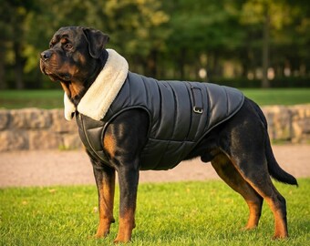 Genuine Leather Zip Front Adjustable Secure Side Buckle Walking Dog Jacket | Cold Weather Outdoor Coverage Protective Pet Coat | Puppy Vest