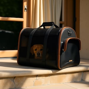 Large Dog Travel Carrier Bag | Premium Leather Pet Carrier with Mesh Panels | Durable Portable Pet Tote for Dogs | Airline Friendly