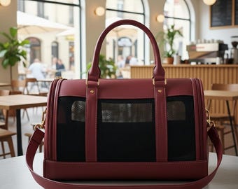 Luxury Leather Pet Carrier | Ventilated, Foldable Pet Travel Bag