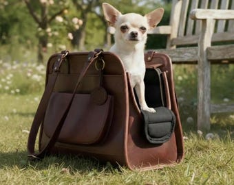 Hand-Stitched Leather Pet Tote | Personalized Dog/Cat Carrier