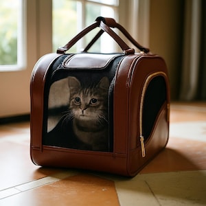 Leather Luxury Cat Carrier Bag | Portable Kitten Travel Tote with Mesh Window | Durable Waterproof Pet Handbag | Lightweight & Secure Design