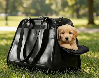 Personalized Leather Pet Carrier | Compact Dog Tote, Cat Handbag