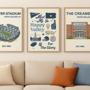 Penn State Prints Set: Beaver Stadium, Happy Valley, Berkey Creamery (Digital Download)