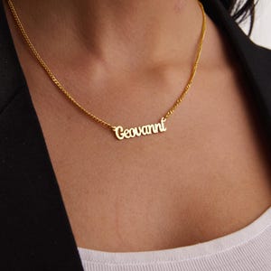 Collier prénom en or massif 14 carats, pendentif prénom personnalisé, plaque signalétique en or véritable, bijoux souvenir, collier fait main, cadeau d'anniversaire