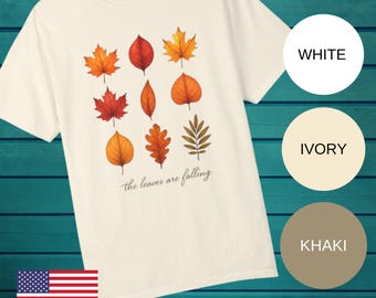Herfstbladeren T-shirt, herfstmode T-shirt, cadeau voor moeder, cadeau voor haar, cadeau natuurliefhebber, seizoensgebonden gezellige kleding, comfortabele kleuren