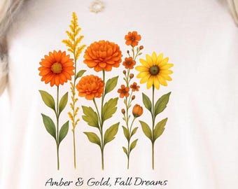 Camiseta de flores silvestres de otoño, camiseta floral de otoño, bohemia, camiseta de jardín, regalo para mamá, regalo para ella, camiseta para amantes de la naturaleza, camiseta cottagecore, camiseta de cosecha