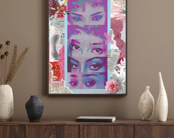 Póster de la revista Katseye: Impresión digital estilo periódico/Arte mural de moda editorial. Descarga.