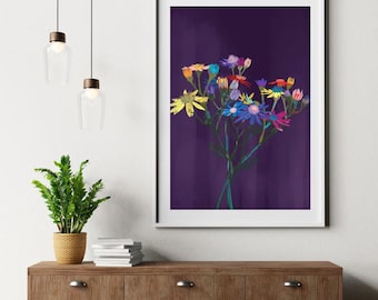 Póster de flores dibujadas a mano / Arte botánico lineal A4 / Descarga digital en PDF