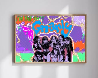 Póster digital KATSEYE "Gnarly" – Descarga de impresión pop art naranja y azul / Arte mural gráfico y colorido