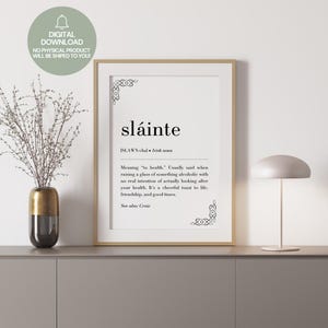 Sláinte Irish Print, Sláinte Definition Print, Irish Saying, Irish Gift, Irish Wall Art, Gaelic Poster, Printable Wall Art, Ireland Poster