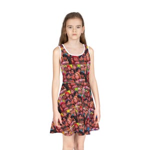 Colorful Character Print Girls&#39; Sundress, Summer Dress, Play Dress, Party Outfit, Kids&#39; Fashion, Birthday Gift