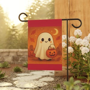 Original Design Yard Flag, Halloween Garden Decor, Cute Ghost Trick or Treating Banner, Outdoor Halloween Decoration, Halloween Party Supply