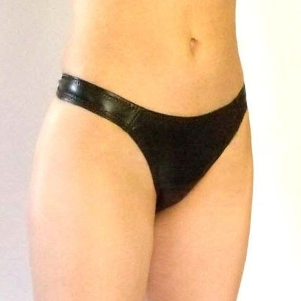 Stretch Faux Leather Thong