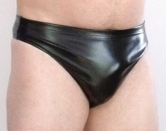 Men Faux Leather Thong – Stretch PU Underwear – Shiny Fetish Clubwear